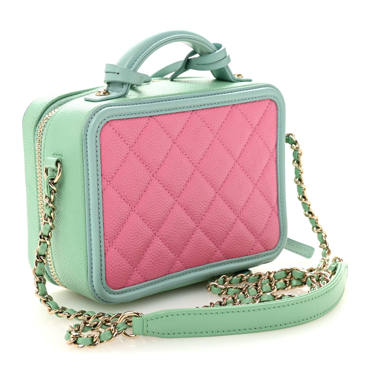 Chanel Caviar Quilted Small CC Filigree Vanity Case Pink Green Blue