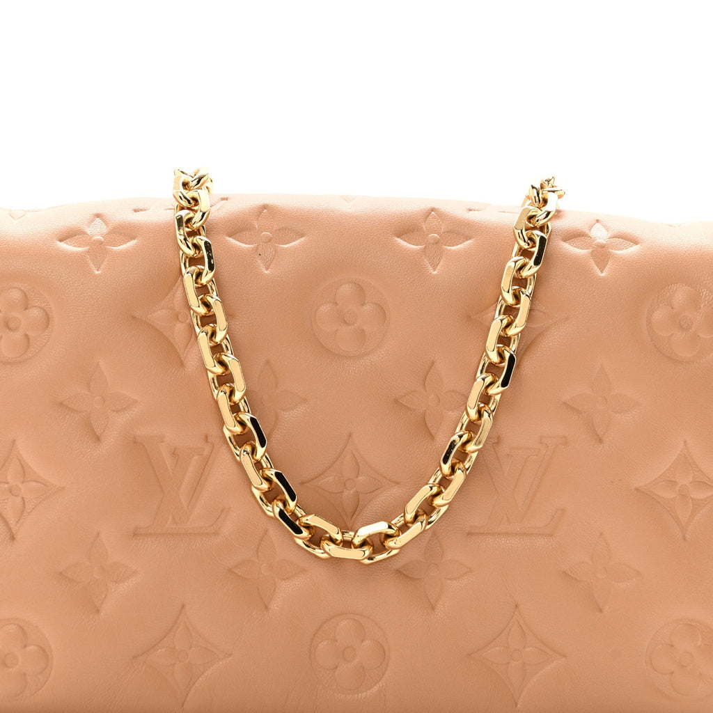 Louis Vuitton Lambskin Embossed Monogram Pochette Coussin Camel