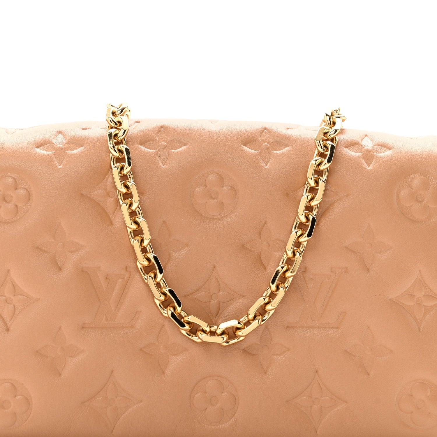 Louis Vuitton Lambskin Embossed Monogram Pochette Coussin Camel