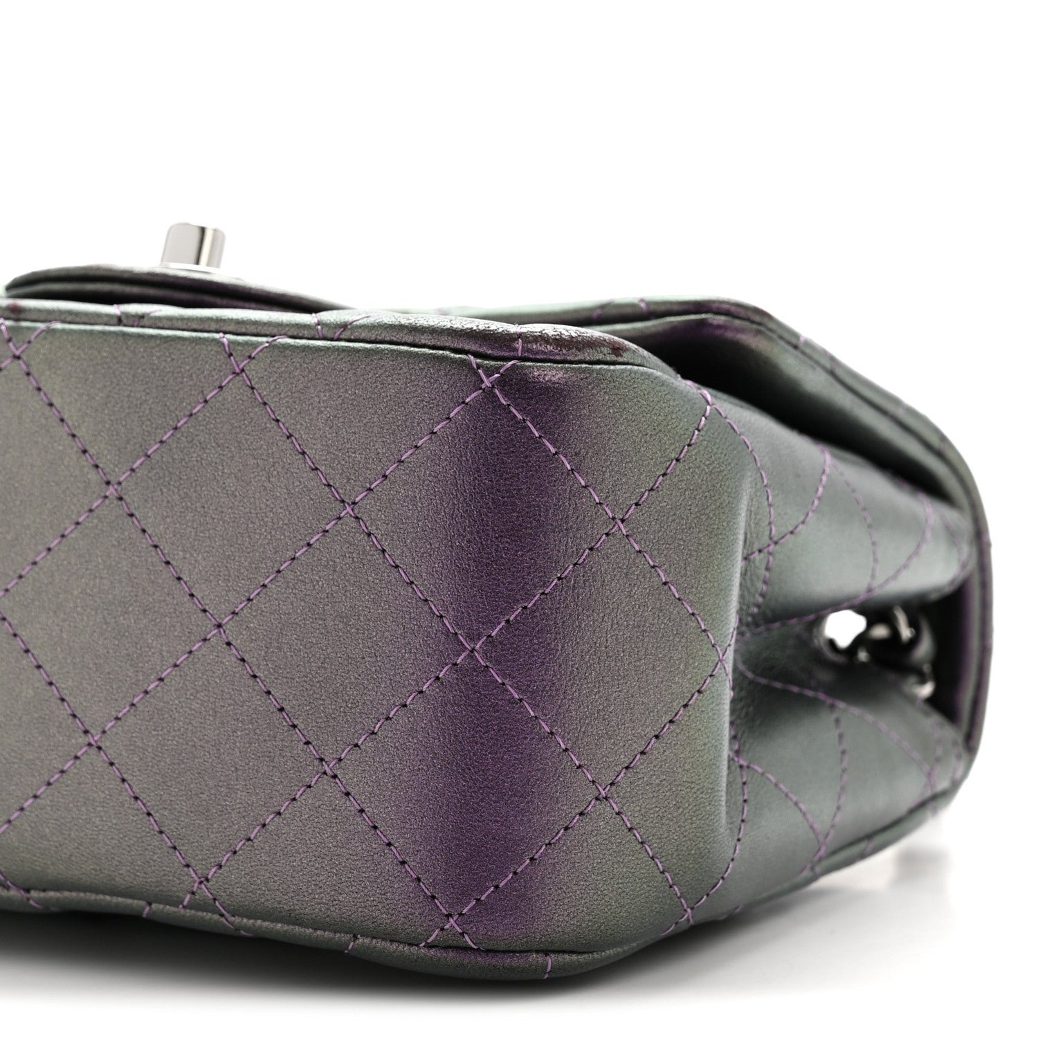 Chanel Iridescent Lambskin Quilted Mini Square Flap Dark Purple