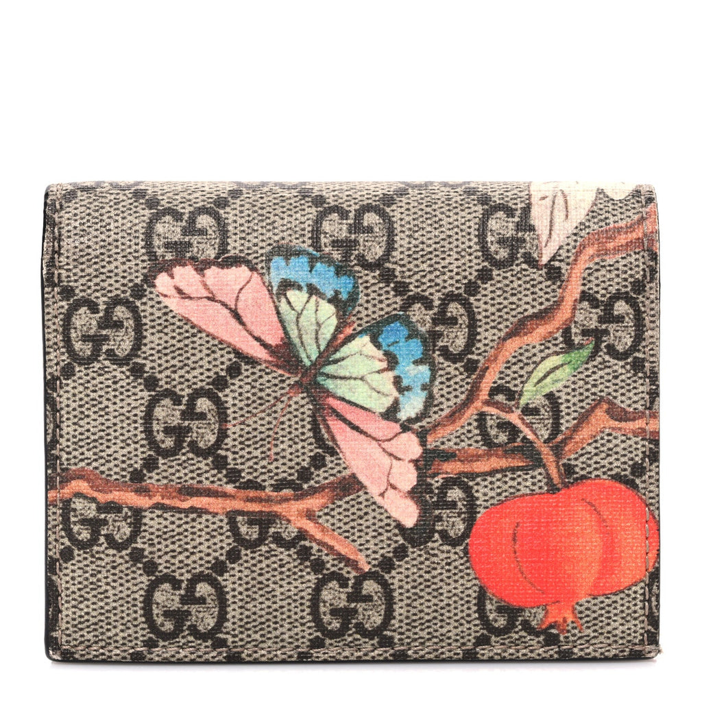 Gucci GG Supreme Monogram Tian Card Case Beige Multicolor Red