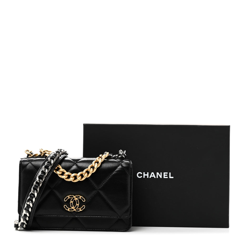 Chanel Lambskin Quilted Chanel 19 Wallet On Chain WOC Black