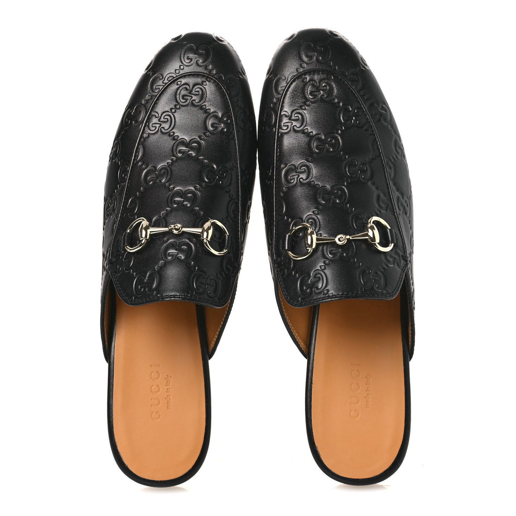 Gucci Glamour Calfskin Guccissima Womens Princetown Slippers 37 Black