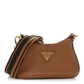 Prada Vitello Daino Soft Zippered Hobo Shoulder Bag Caramel