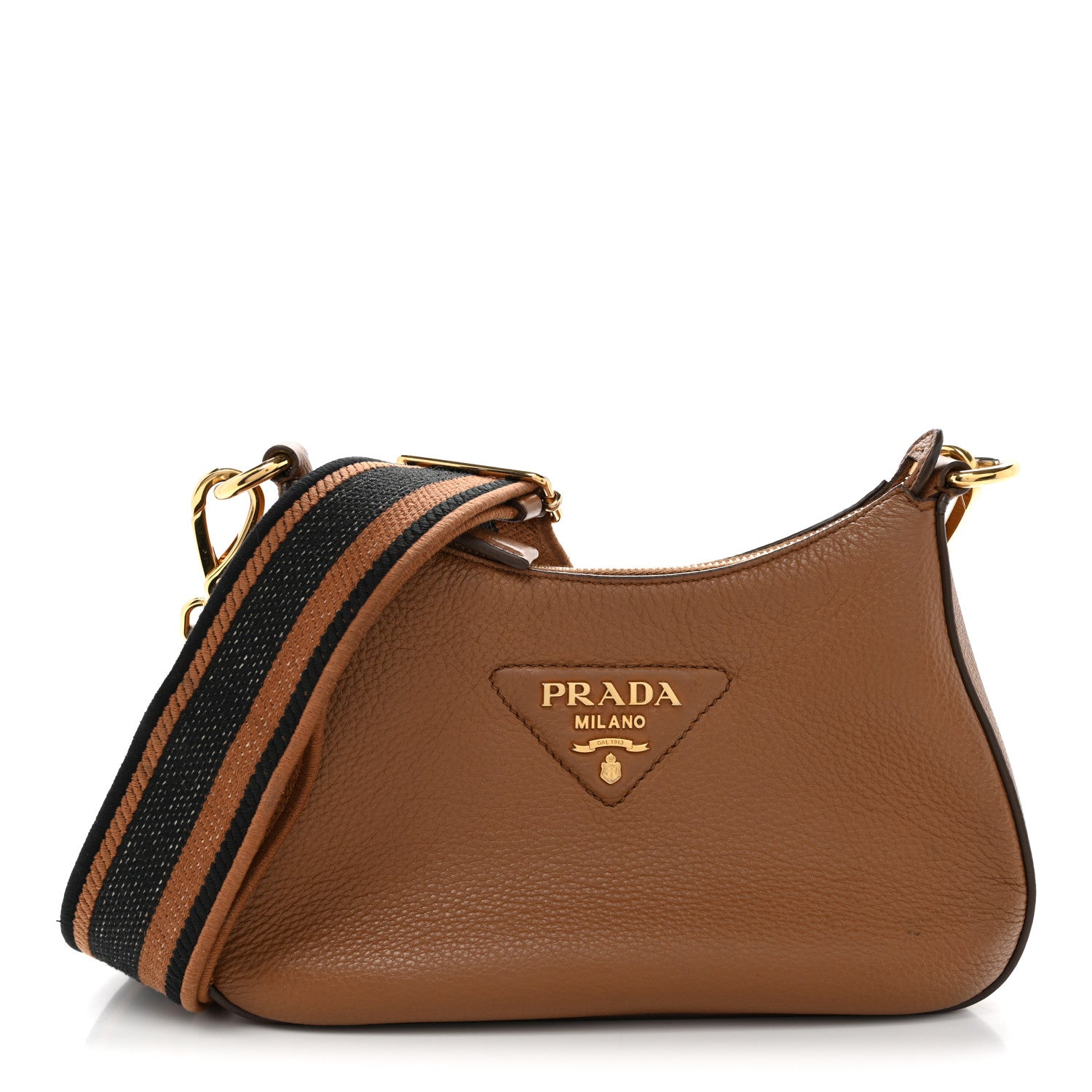 Prada Vitello Daino Soft Zippered Hobo Shoulder Bag Caramel