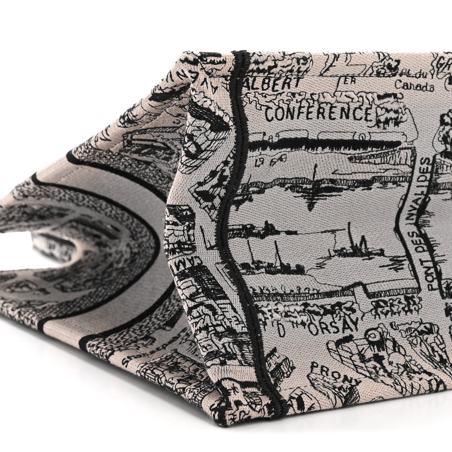 Christian Dior Canvas Embroidered Medium Plan De Paris Book Tote Grey Black