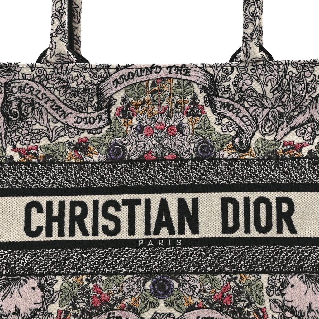 Christian Dior Canvas Embroidered Medium Book Tote White Multicolor