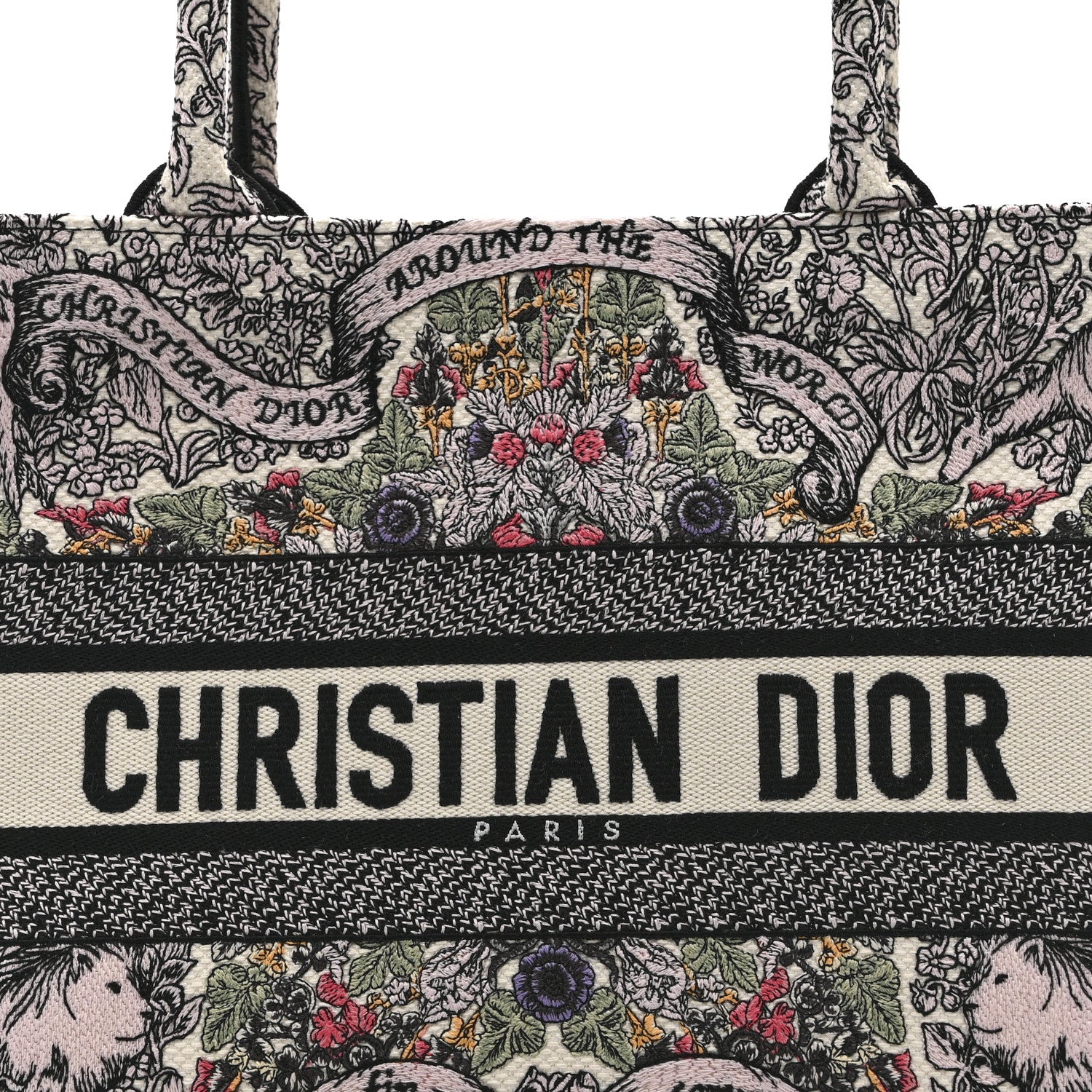 Christian Dior Canvas Embroidered Medium Book Tote White Multicolor