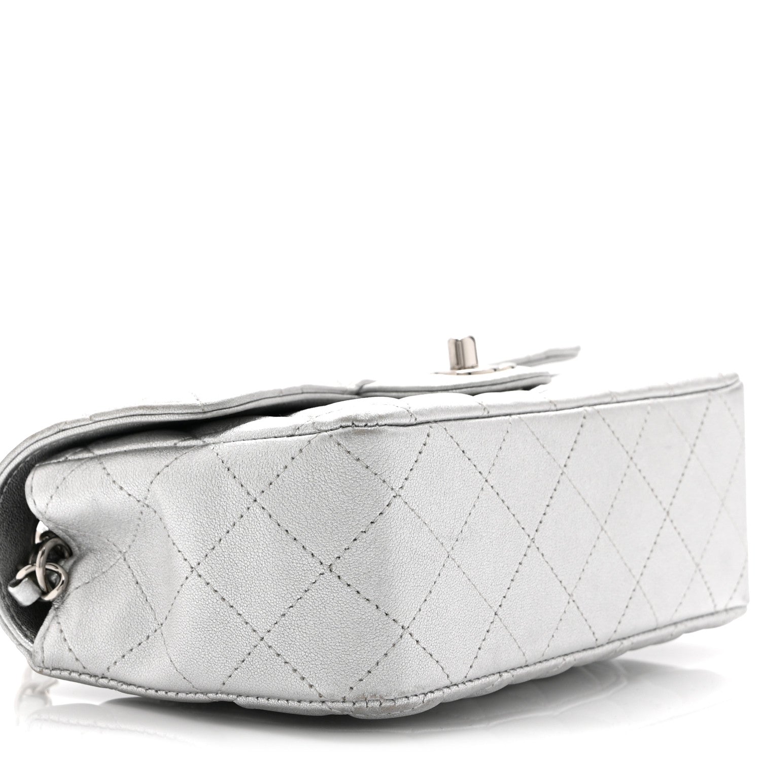 Chanel Metallic Lambskin Quilted Mini Rectangular Flap Silver