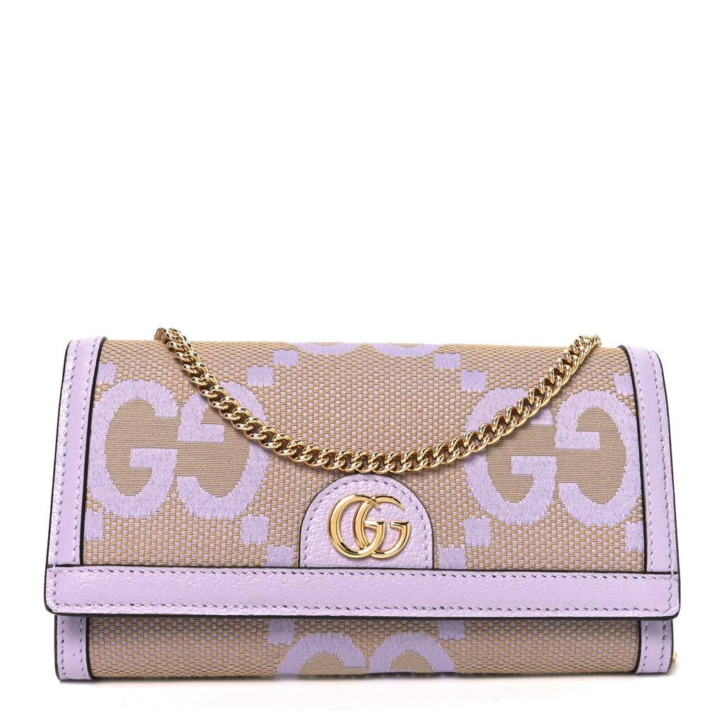 Gucci Monogram Jumbo GG Textured Dollar Calfskin Ophidia Continental Wallet On Chain Beige Lapis