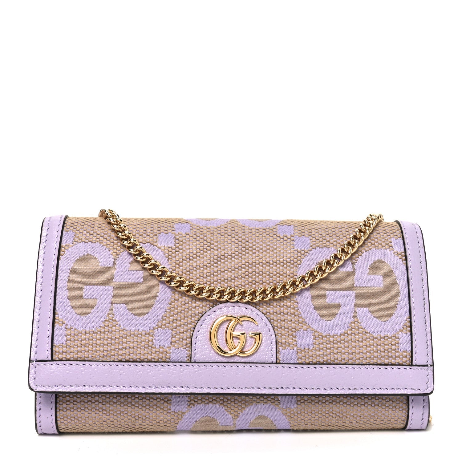 Gucci Monogram Jumbo GG Textured Dollar Calfskin Ophidia Continental Wallet On Chain Beige Lapis