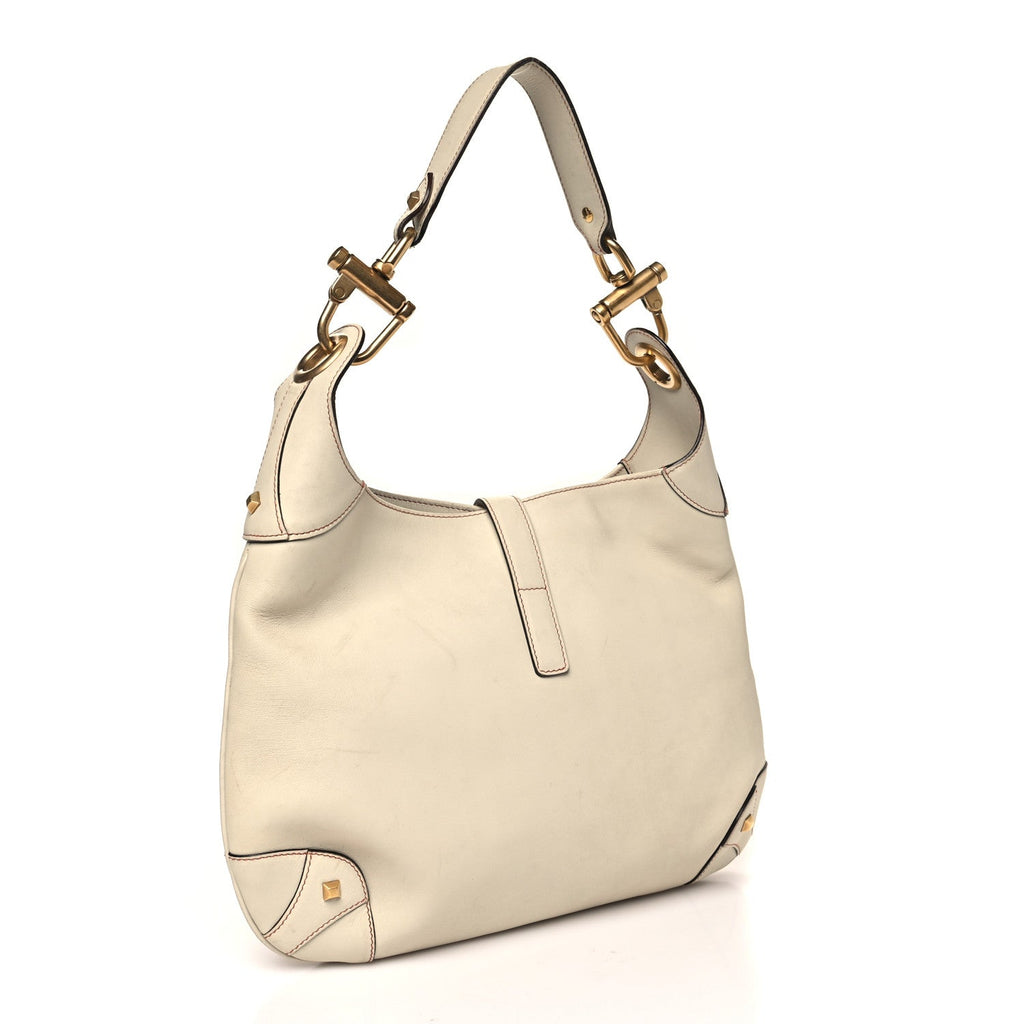 Gucci Calfskin Piston Lock Jackie O Hobo White