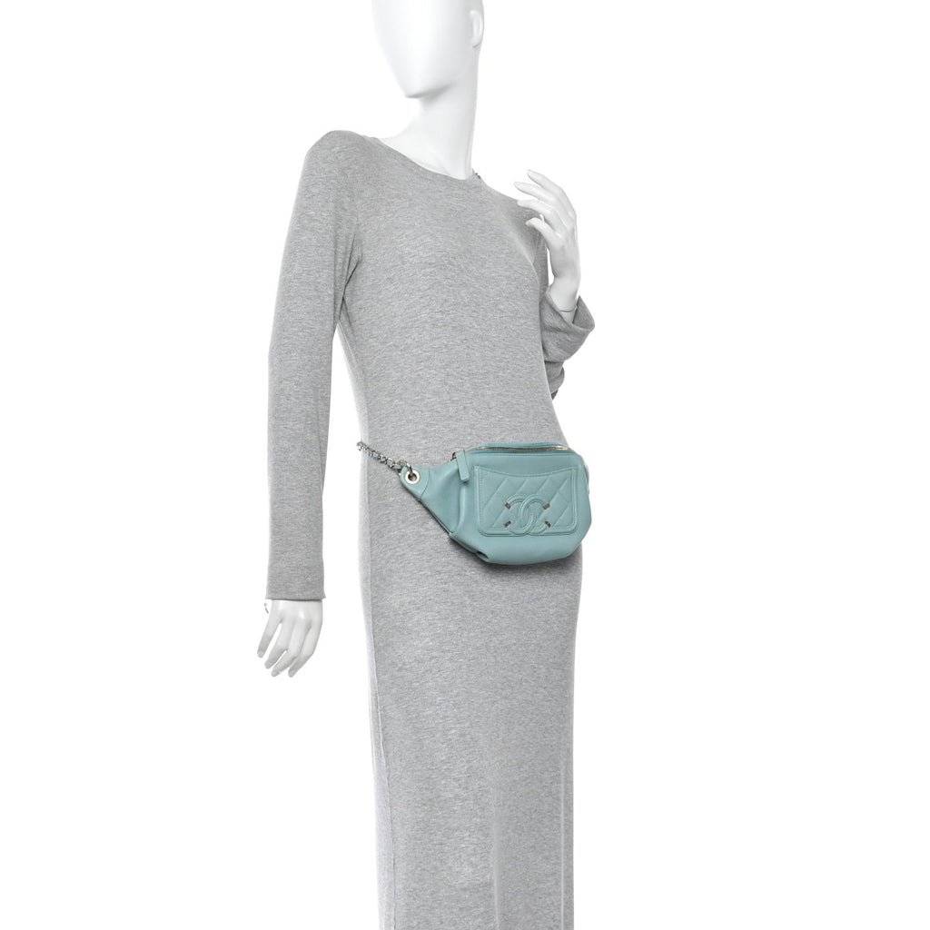 Chanel Caviar Quilted Filigree Waist Bag Light Blue