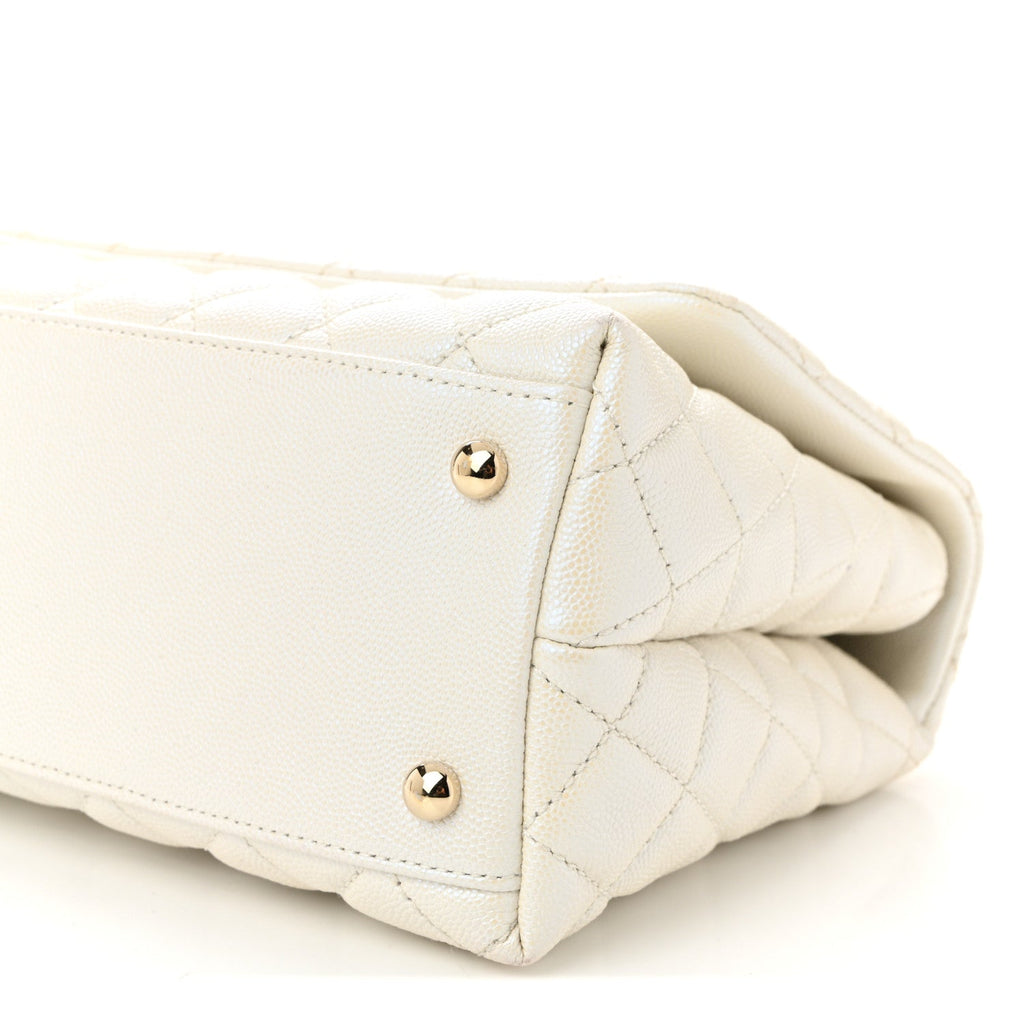 Chanel Iridescent Caviar Quilted Small Coco Handle Flap White