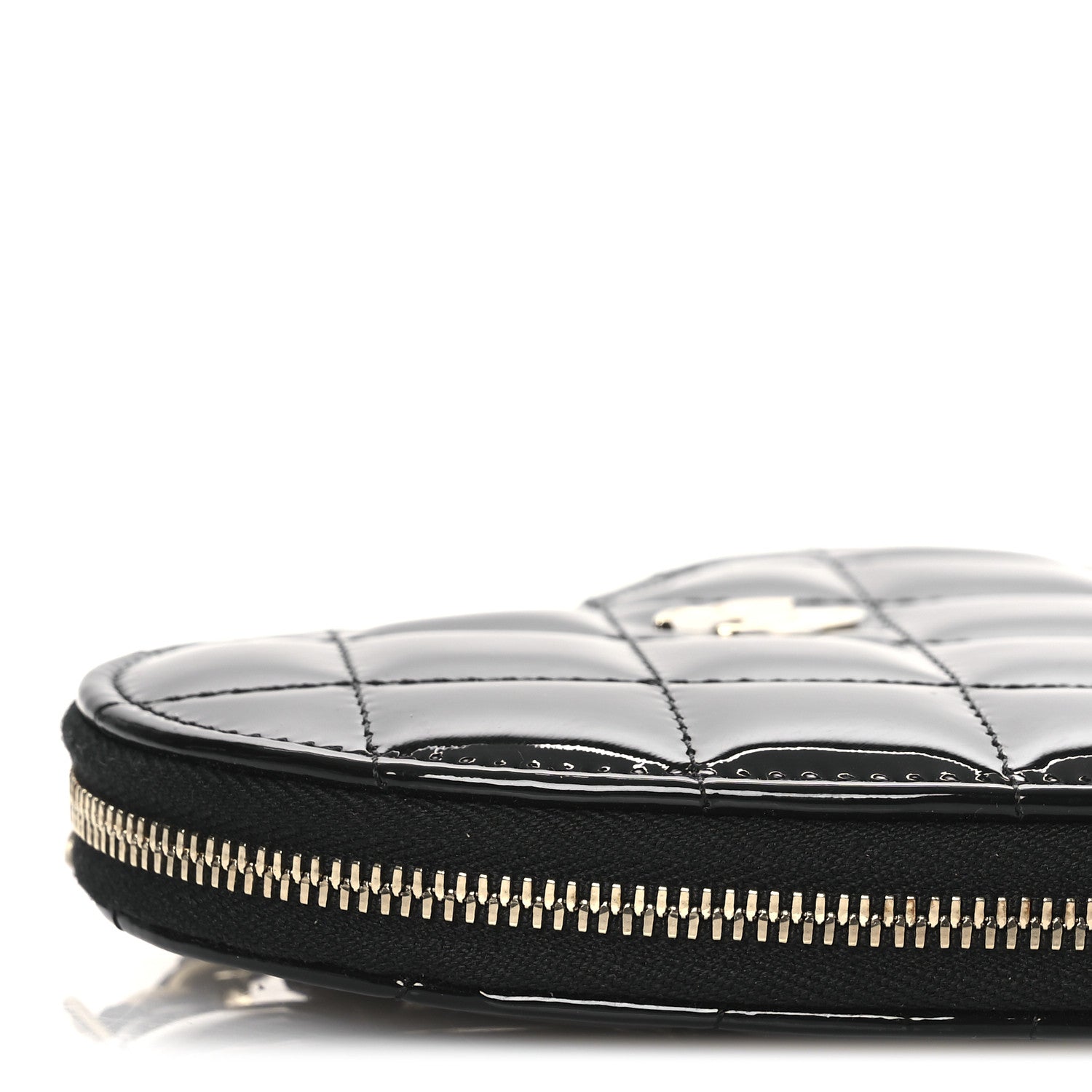 Chanel Patent Calfskin Resin Quilted CC Heart Clutch With Chain Black