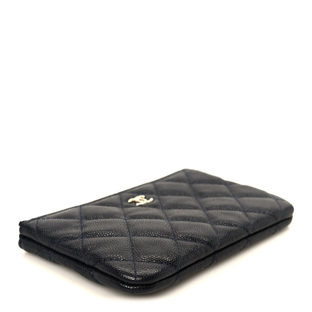 Caviar Quilted Small Cosmetic Case Navy Blue