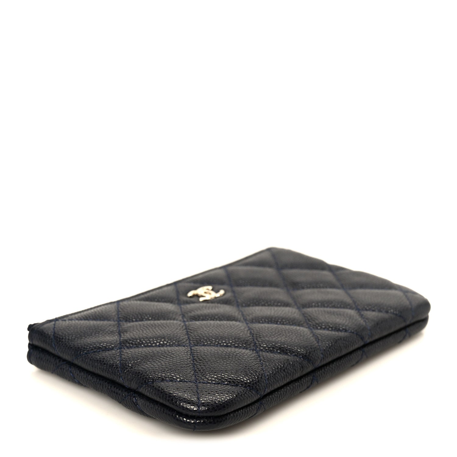Caviar Quilted Small Cosmetic Case Navy Blue