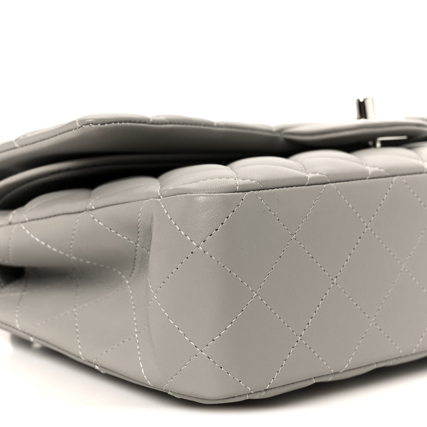 Chanel Lambskin Quilted Medium Double Flap Grey