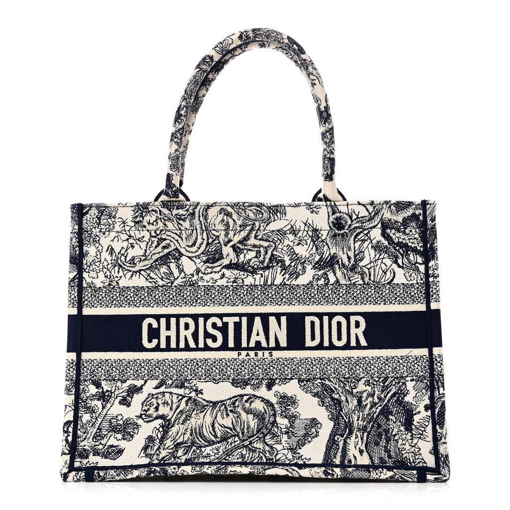Christian Dior Canvas Embroidered Medium Dioriviera Toile De Jouy Book Tote Blue