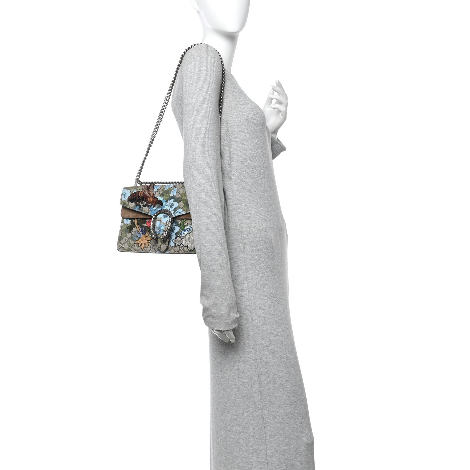 Gucci GG Supreme Monogram Blooms Print Embroidered Small Dionysus Shoulder Bag Blue Taupe