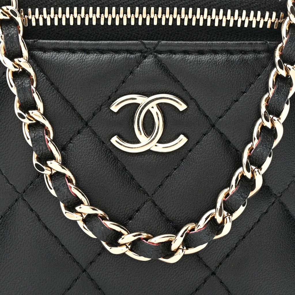 Chanel Lambskin Quilted Top Handle Mini Vanity Case With Chain Black Pink