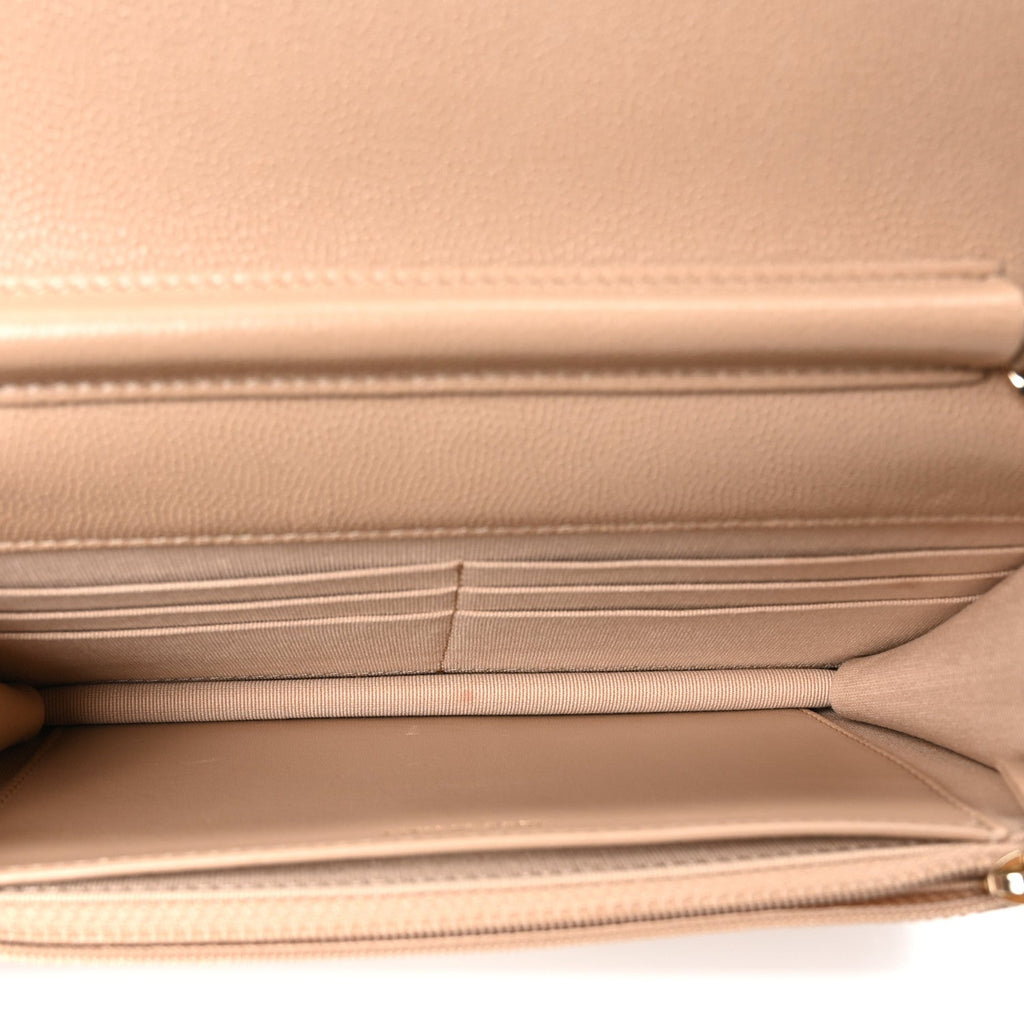 Chanel Caviar Quilted Crystal CC Wallet On Chain WOC Beige