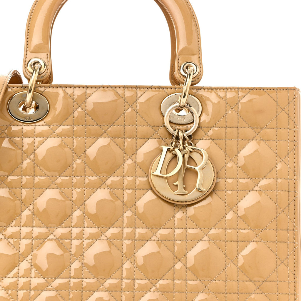 Christian Dior Patent Cannage Large Lady Dior Dark Beige