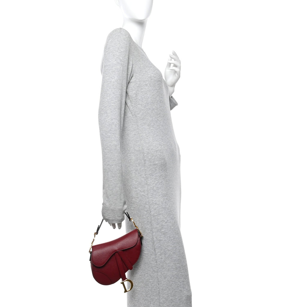 Christian Dior Grained Calfskin Mini Saddle Bag Red