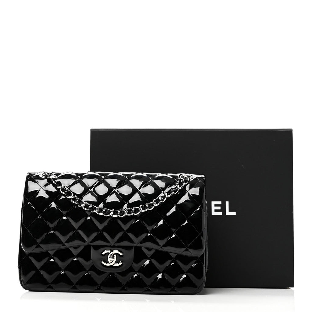 Chanel Patent Quilted Jumbo Double Flap Black