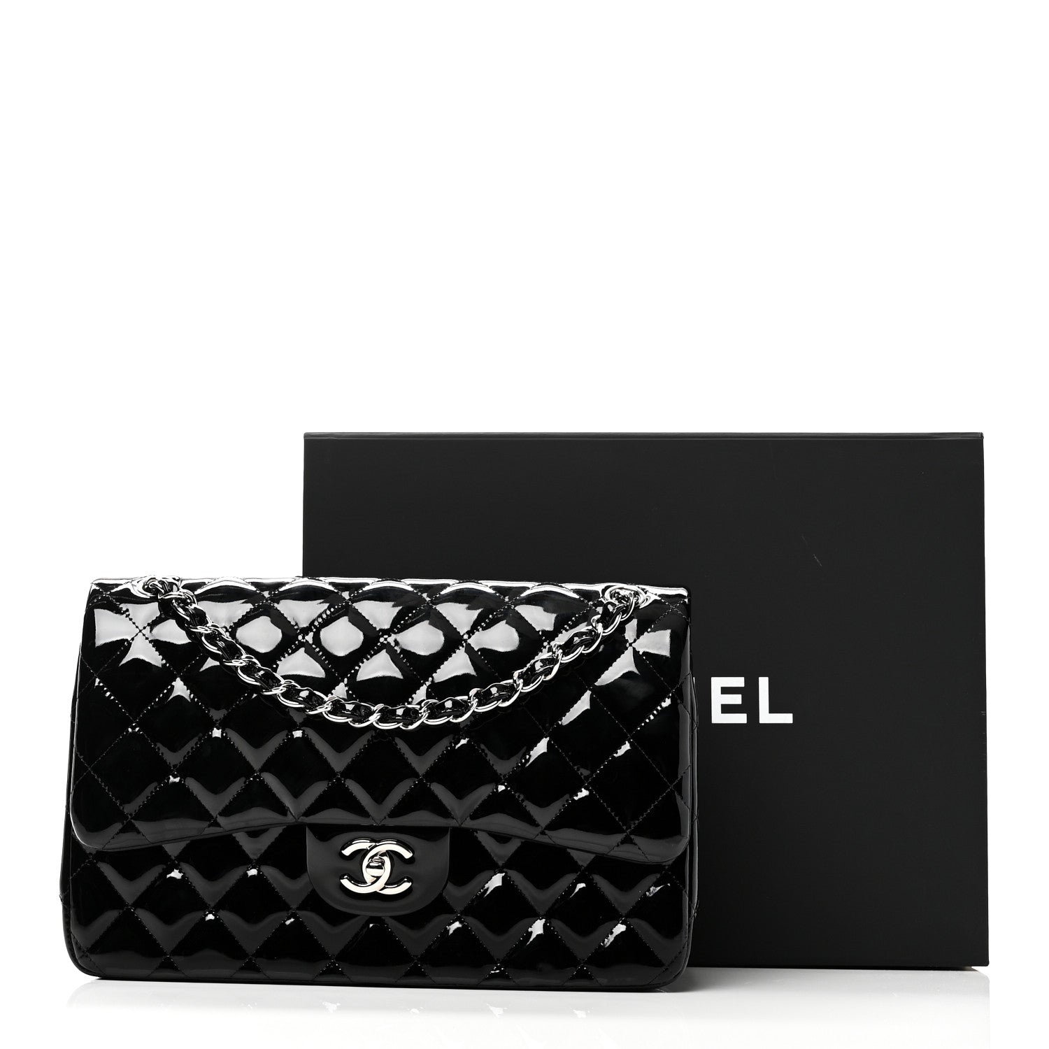 Chanel Patent Quilted Jumbo Double Flap Black