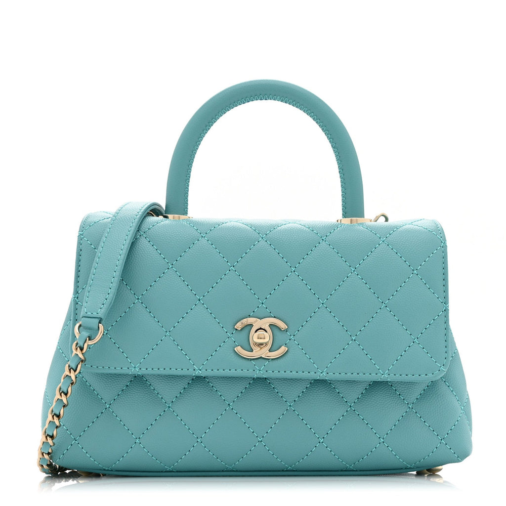 Chanel Caviar Quilted Mini Coco Handle Flap Turquoise