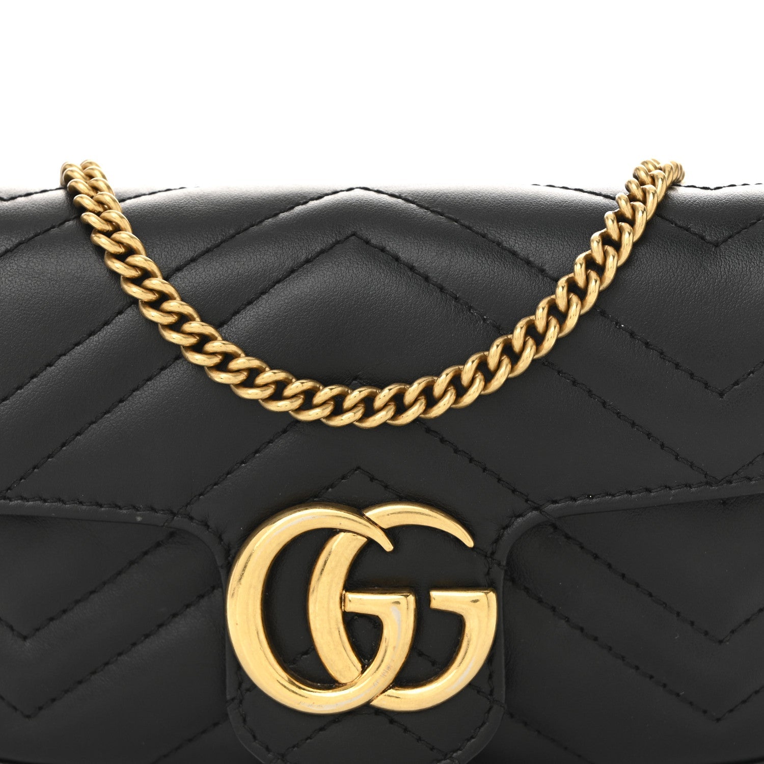 Gucci Calfskin Matelasse Super Mini GG Marmont Shoulder Bag Black