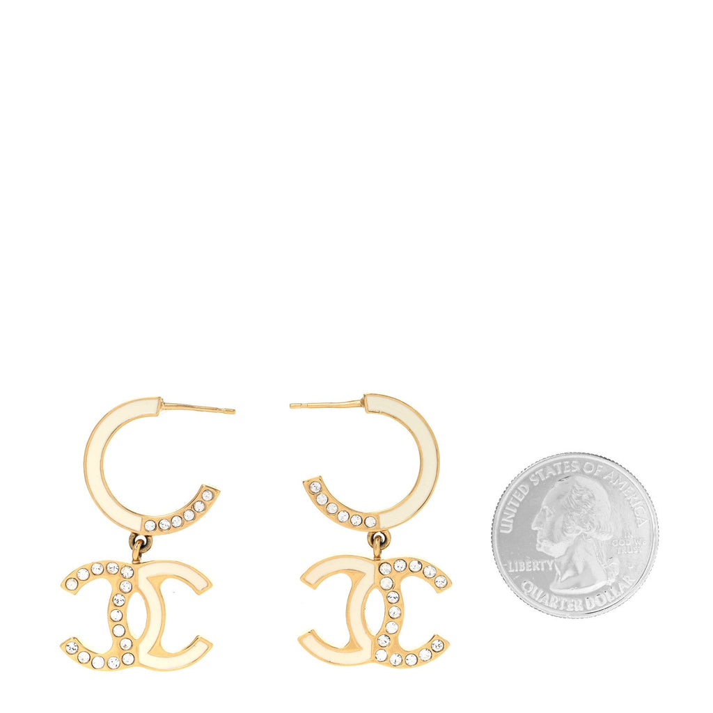 Enamel Crystal CC Drop Earrings Black White Gold