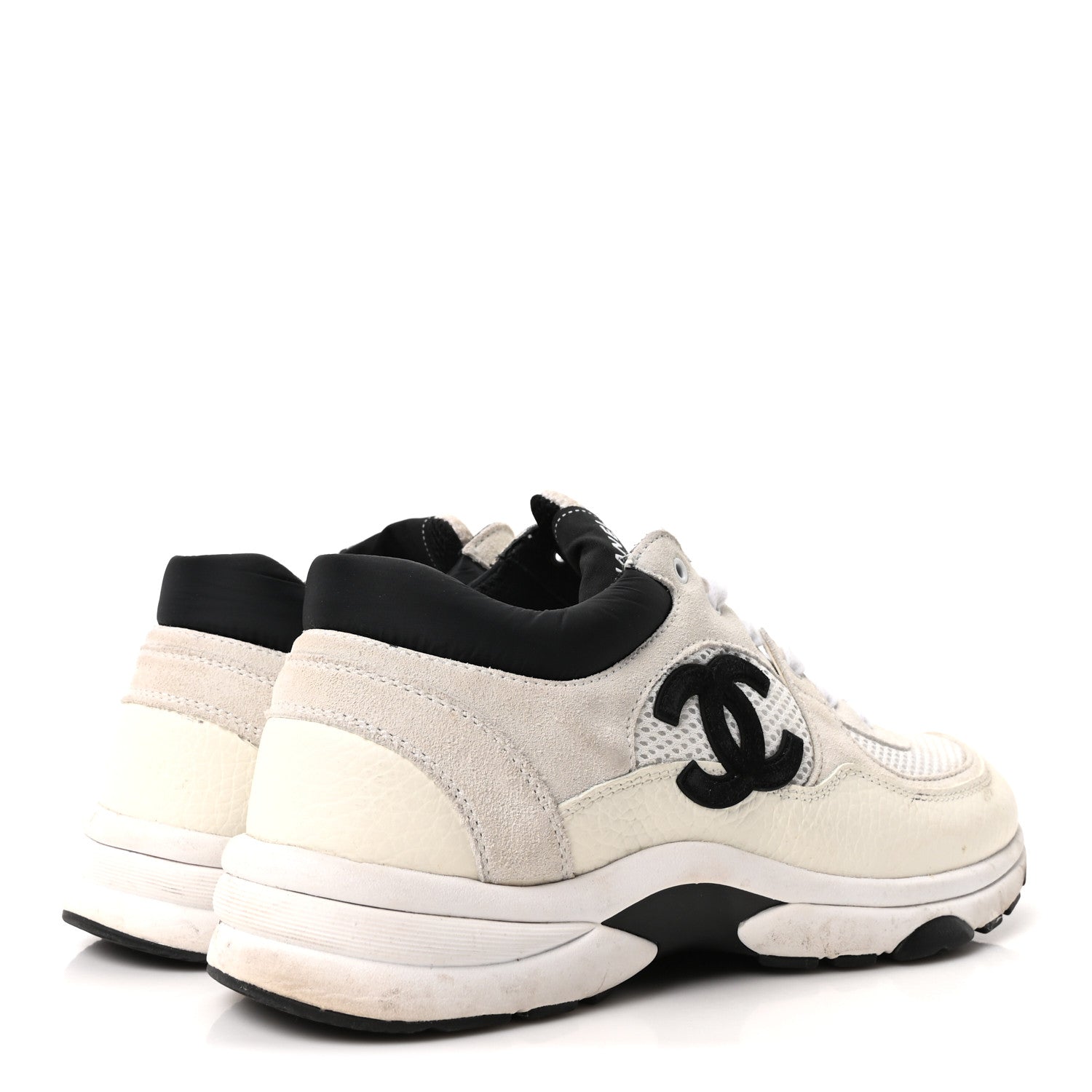 Mesh Suede Grained Calfskin Womens CC Sneakers 39 White Black