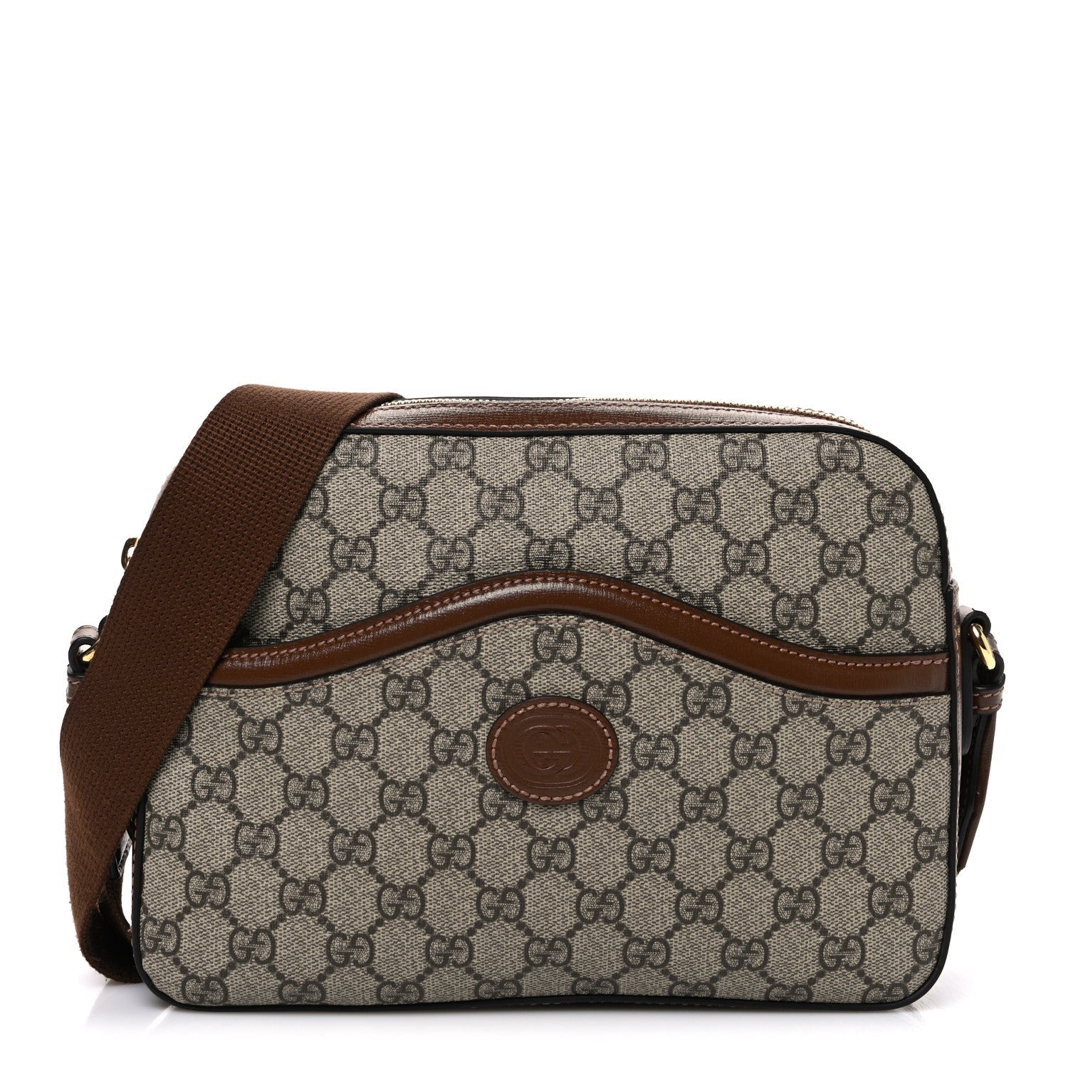 Gucci GG Supreme Monogram Azalea Calfskin Retro Interlocking G Messenger Shoulder Bag Beige Ebony Brown Sugar