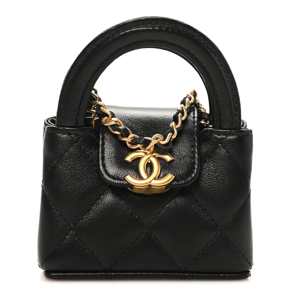 Chanel Shiny Lambskin Quilted Mini Kelly Bag Charm Black