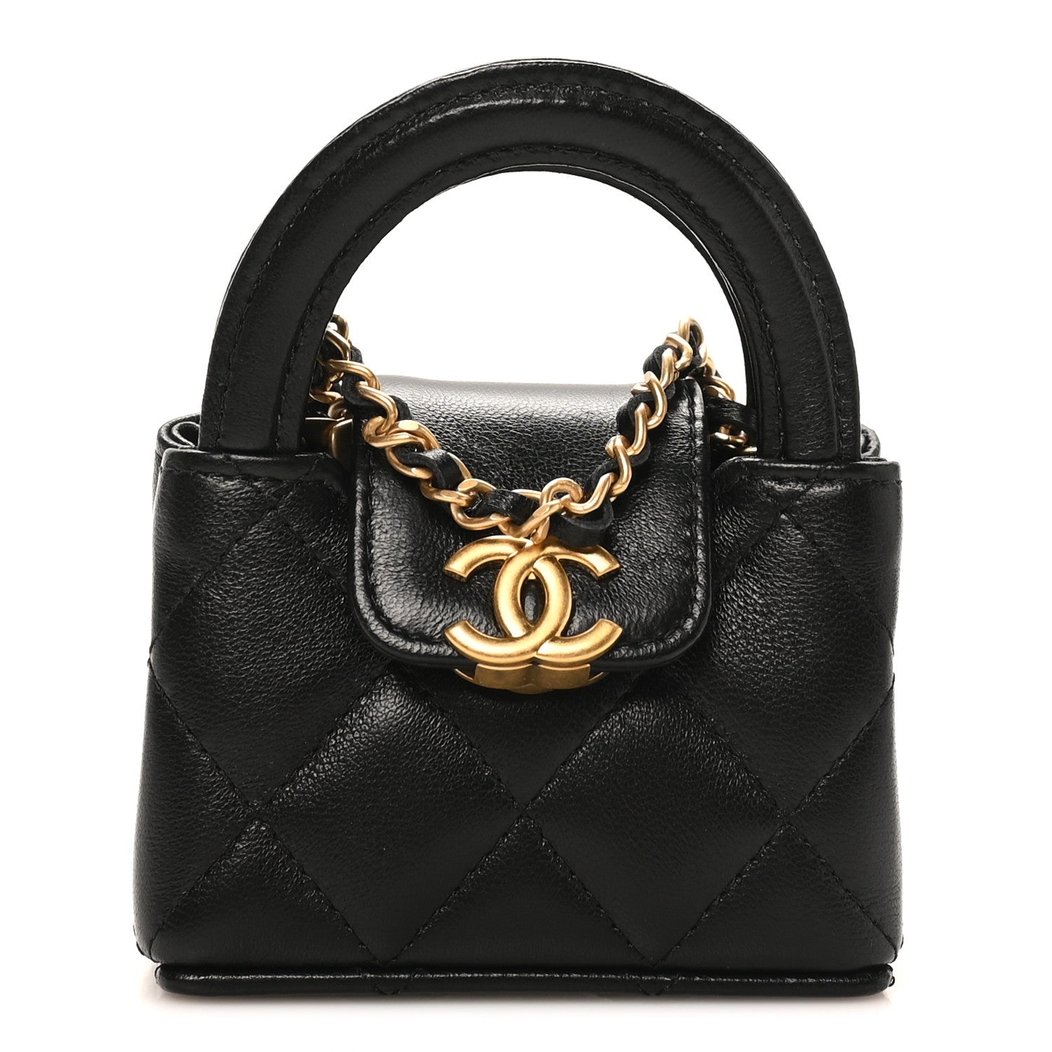 Chanel Shiny Lambskin Quilted Mini Kelly Bag Charm Black