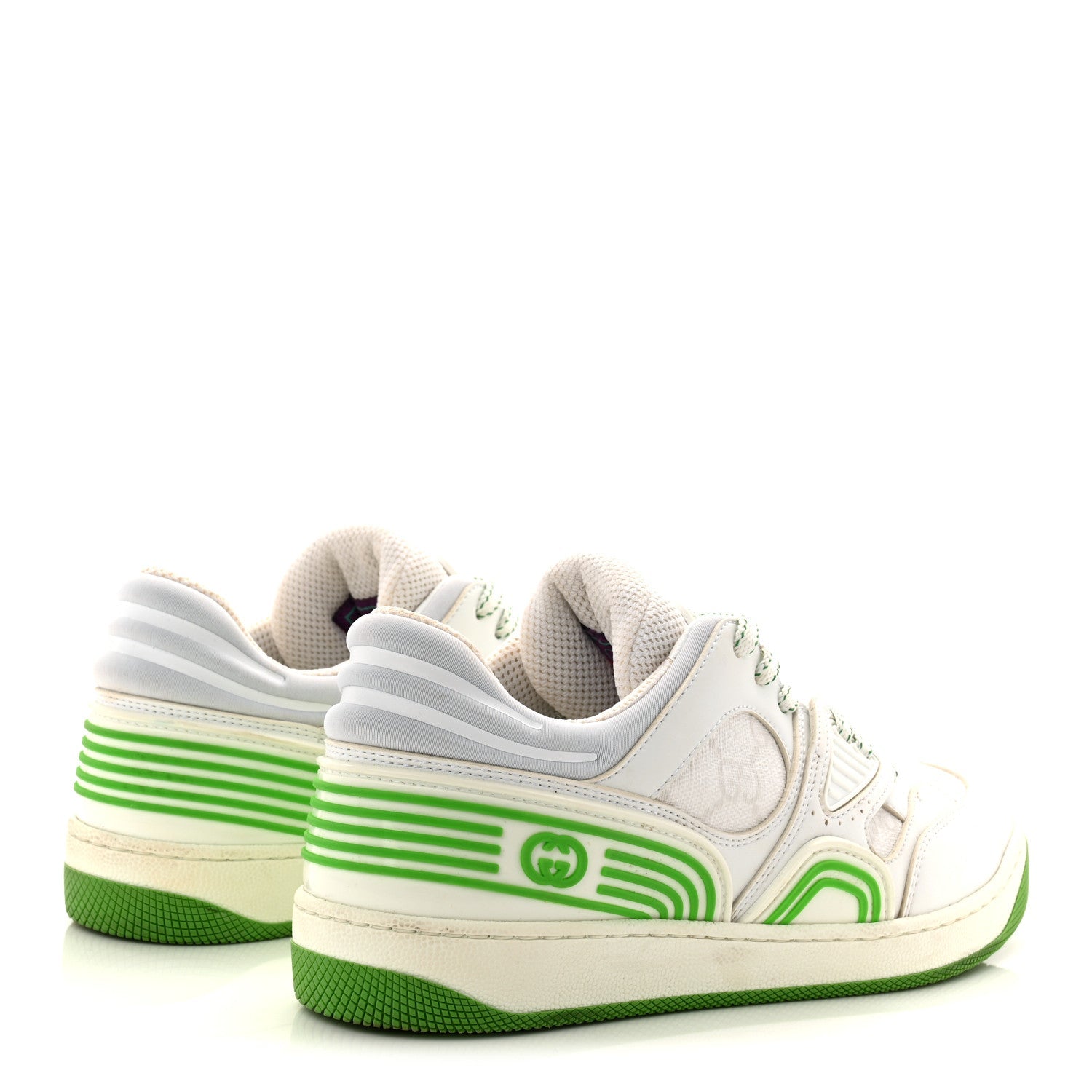 Gucci Demetra GG Supreme Monogram Womens Basket Low Top Sneakers 35 Great White Green