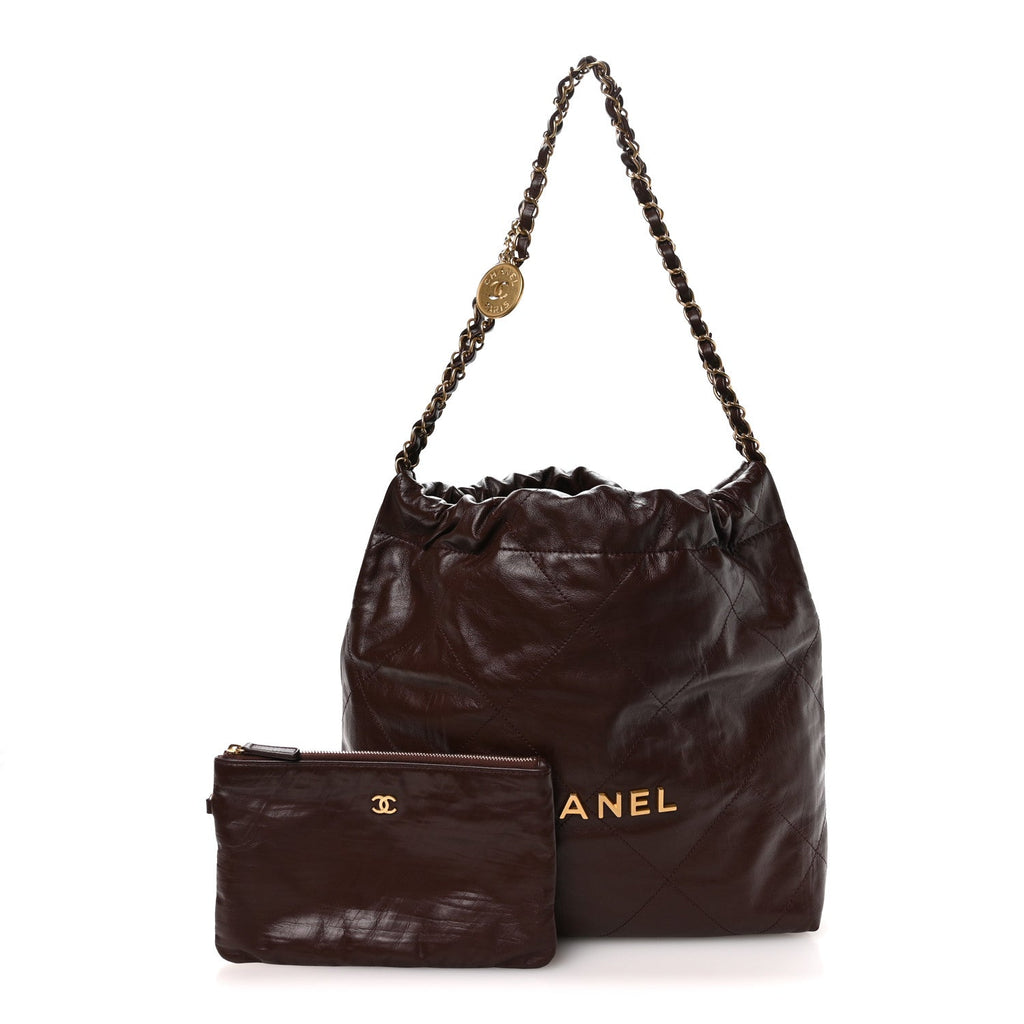 Chanel Shiny Calfskin Quilted Small Chanel 22 Dark Brown