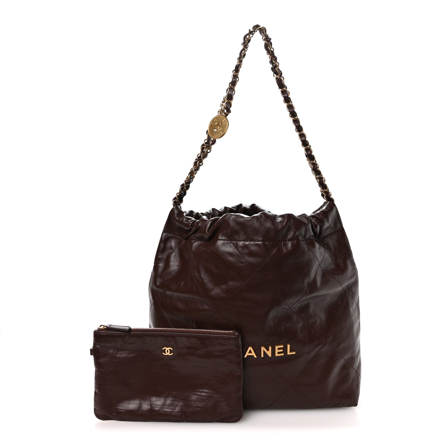 Chanel Shiny Calfskin Quilted Small Chanel 22 Dark Brown