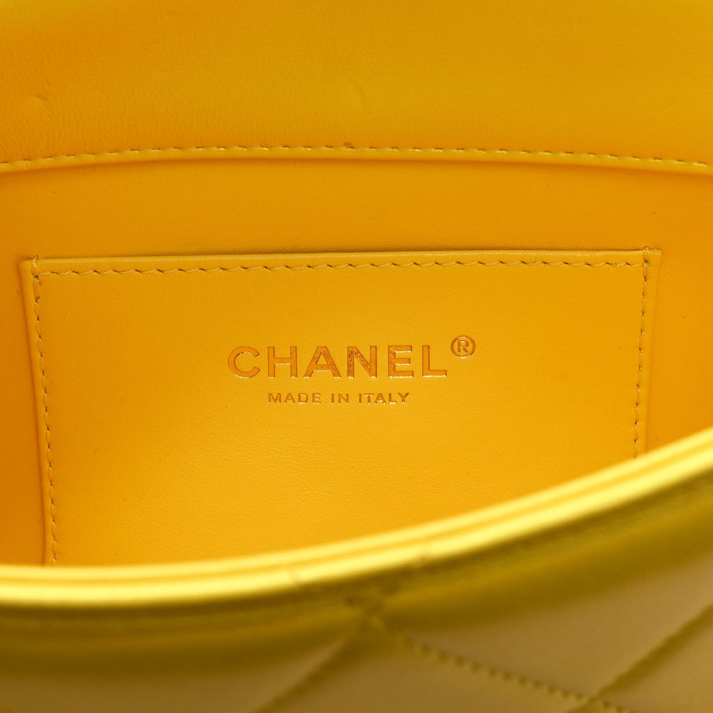Chanel Iridescent Lambskin Quilted Mini Rectangular Pearl Crush Flap Yellow