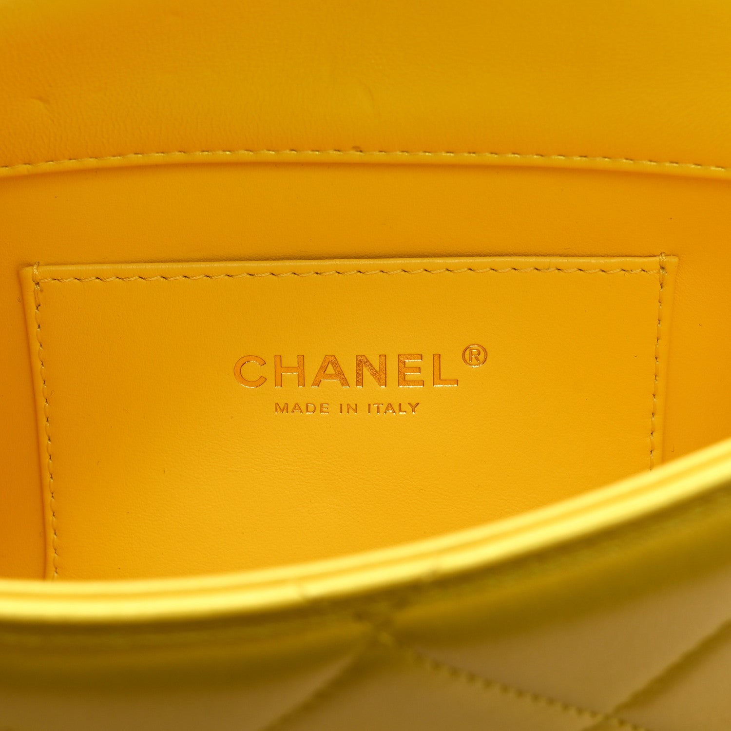 Chanel Iridescent Lambskin Quilted Mini Rectangular Pearl Crush Flap Yellow