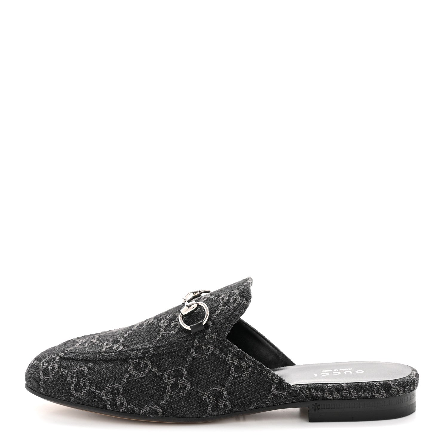 Gucci New Denim GG Malaga Kid Womens Princetown Slippers 36 Grey Black