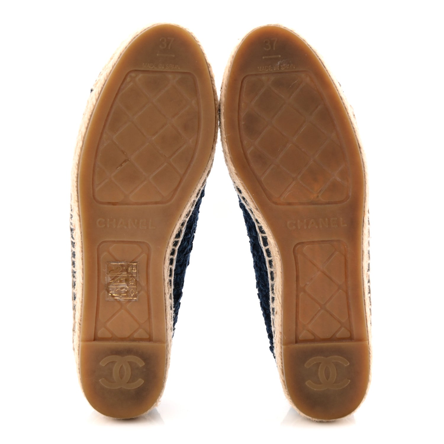 Chanel Tweed Grosgrain CC Espadrilles 37 Navy Black