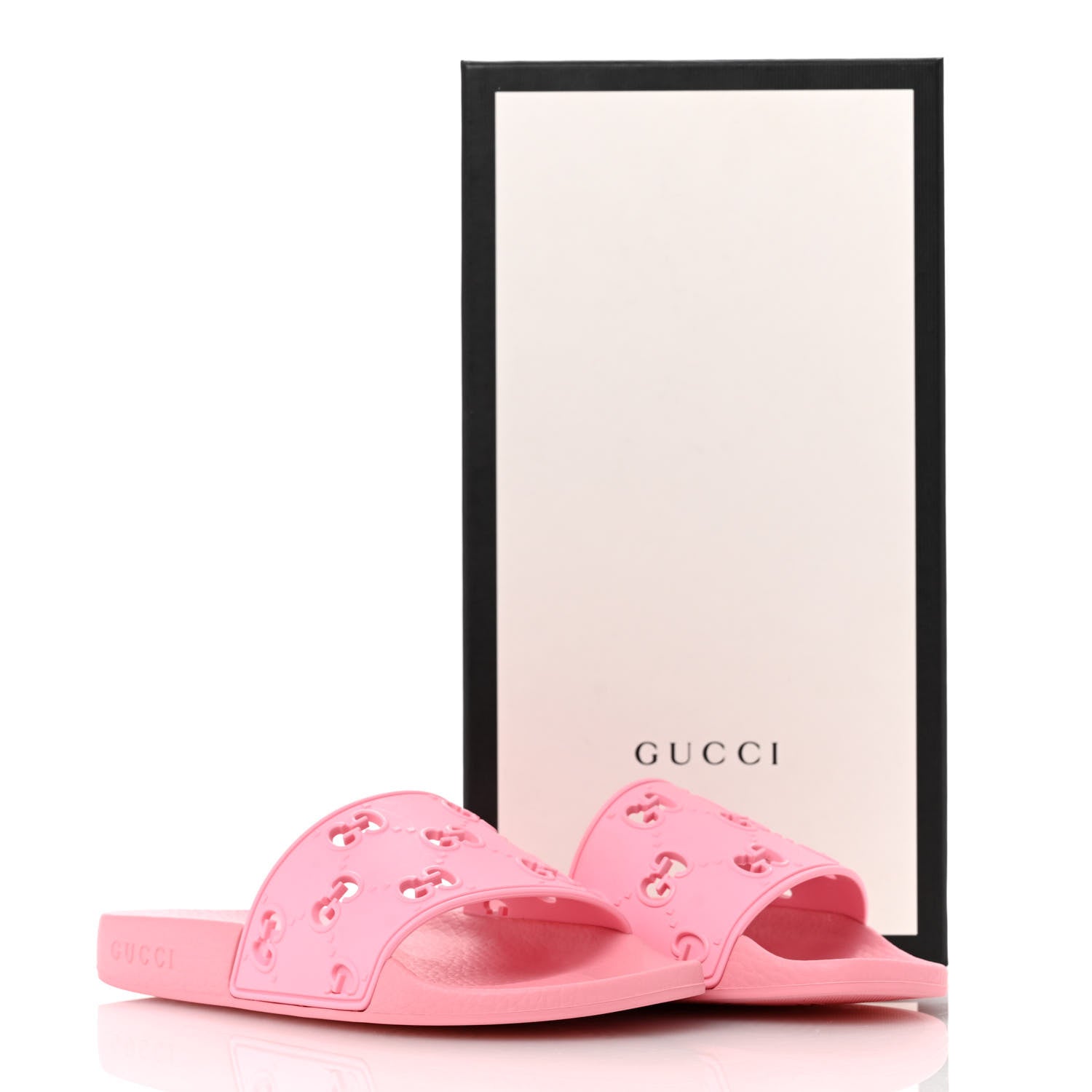 Gucci Rubber GG Monogram Perforated Womens Slide Sandals 36 Rose Box