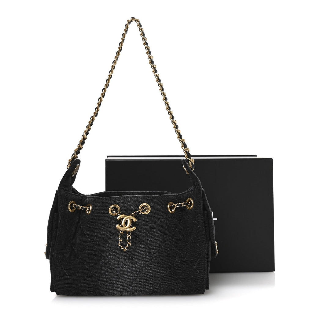 Chanel Washed Denim Quilted Mini Chanel 25 Handbag Black