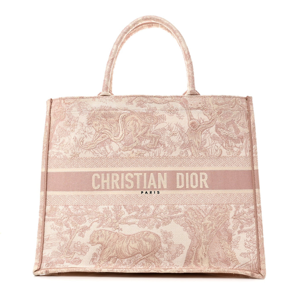 Christian Dior Canvas Toile De Jouy Embroidered Large Book Tote Pink
