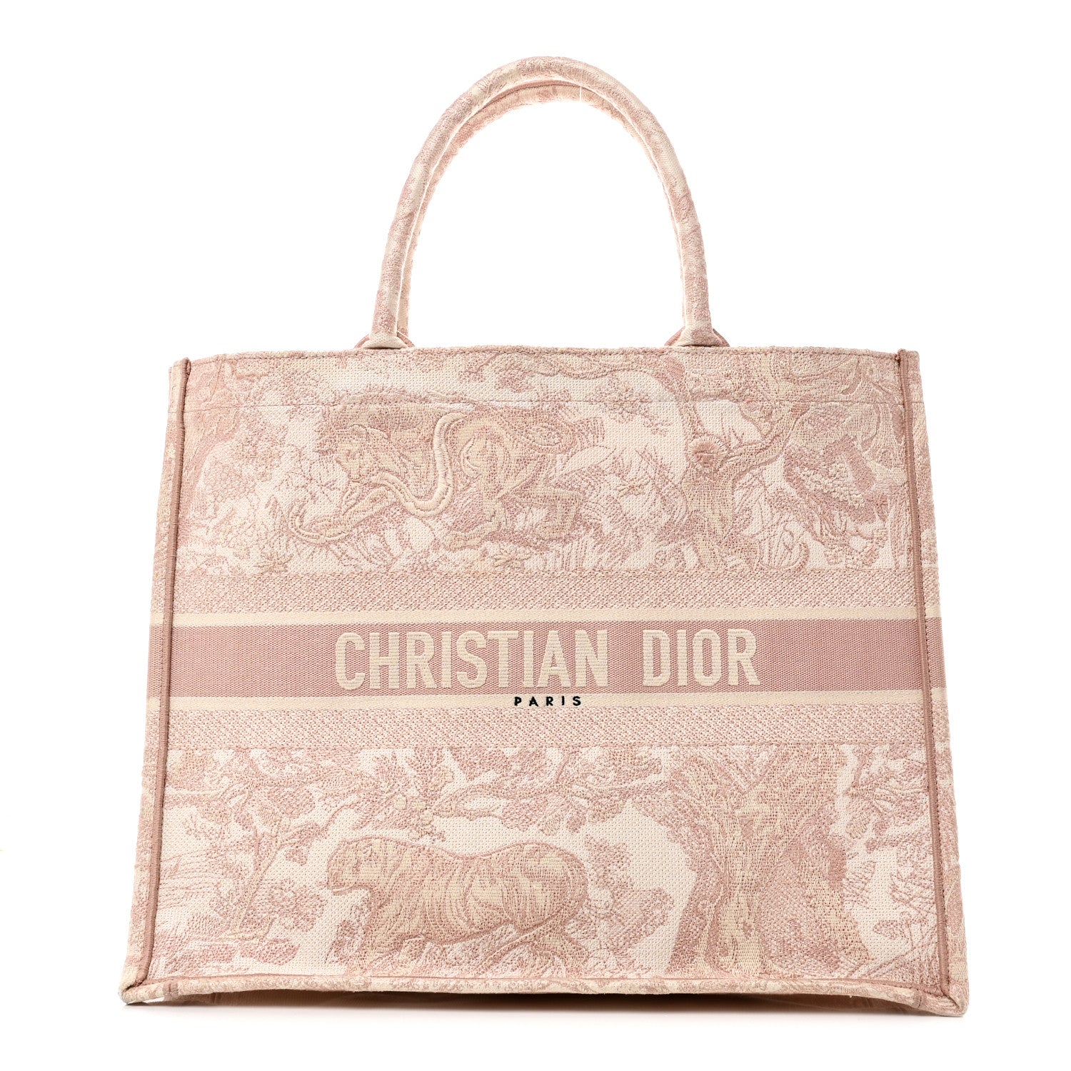 Christian Dior Canvas Toile De Jouy Embroidered Large Book Tote Pink