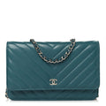 Chanel Lambskin Chevron Quilted Wallet On Chain WOC Turquoise
