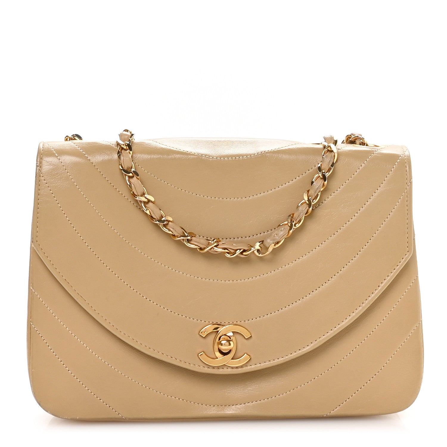 Chanel Lambskin Ribbon Stitched Flap Beige